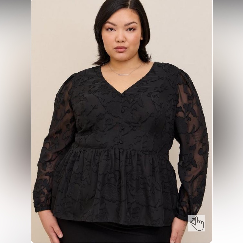 Torrid Peplum Chiffon Clip Floral Blouson Sleeve Top Size 2X